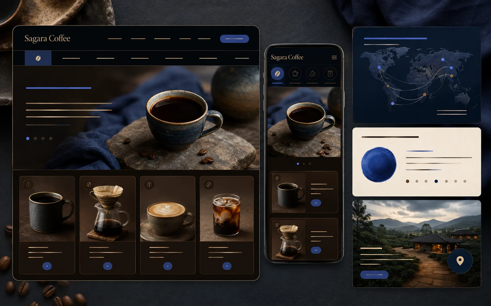 Digital menu concept with product categories and location details